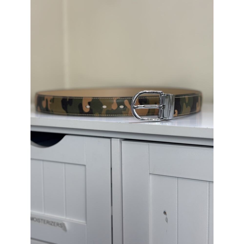 Falari Men’s Leather Belt Camo Print Size 34-36 Silver Buckle Hiking Outdoors